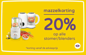 Prenatal Mazzelkorting 20% op alle stomer/blenders aanbieding