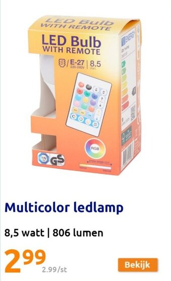 Action Multicolor ledlamp 8,5 watt 806 lumen aanbieding