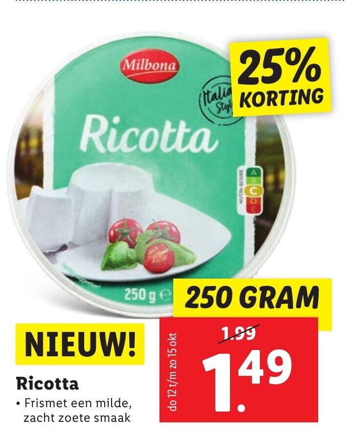 Ricotta 250 gram aanbieding bij Lidl