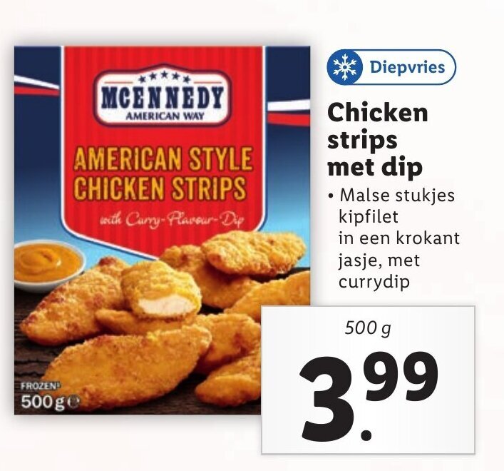 Chicken strips met dip 500 g aanbieding bij Lidl