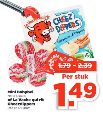 PLUS Mini Babybel of La Vache qui rit Cheezdippers 175 gram aanbieding