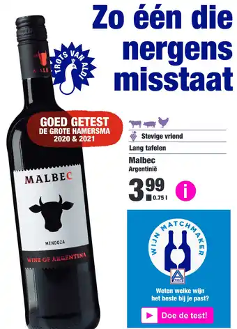 ALDI Malbec argentinië 0,75liter aanbieding