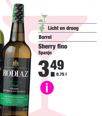 ALDI Sherry fino spanje 0,75liter aanbieding