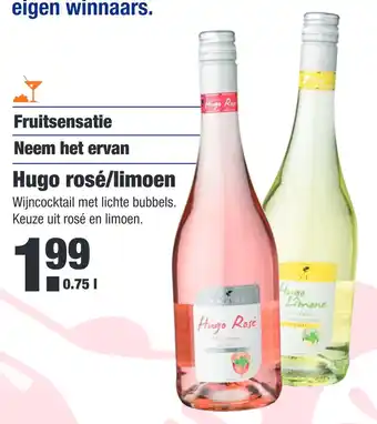 ALDI Hugo rosé/limoen 0,75liter aanbieding