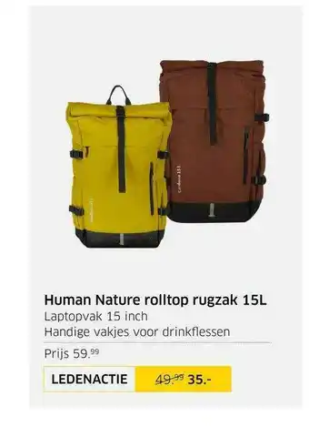 ANWB Human Nature Rolltop Rugzak 15L aanbieding