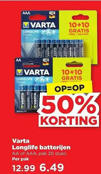 PLUS Varta Longlife Batterijen 50% Korting aanbieding