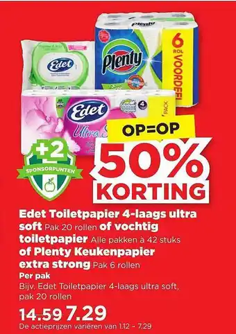 PLUS Edet Toiletpapier 4-Laags Ultra Soft Of Vochtig Toiletpapier Of Plenty Keukenpapier Extra Strong 50% Korting aanbieding