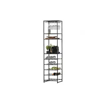 fonQ Woood wijn-|drankenrek reese - metaal - zwart - 185x45x40 aanbieding