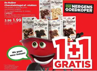 PLUS De Ruijter Chocoladehagel Of -vlokken 1+1 Gratis aanbieding