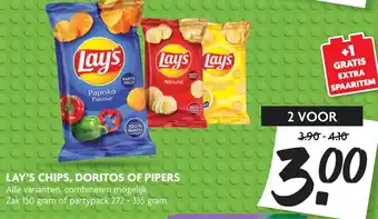 Dekamarkt Lay's chips, doritos of pipers 150 gram aanbieding