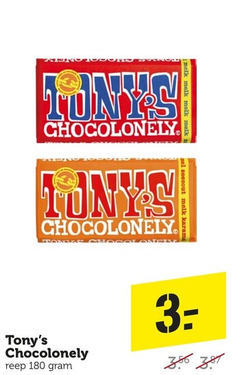 Coop Tony's Chocolonely reep 180 gram aanbieding