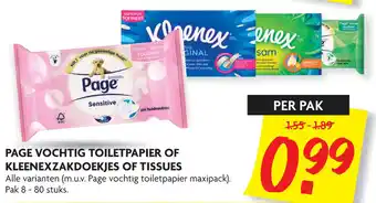 Dekamarkt Page vochtig toiletpapier of kleenexzakdoekjes of tissues aanbieding