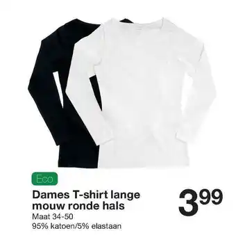 Zeeman Dames T-Shirt Lange Mouw Ronde Hals aanbieding