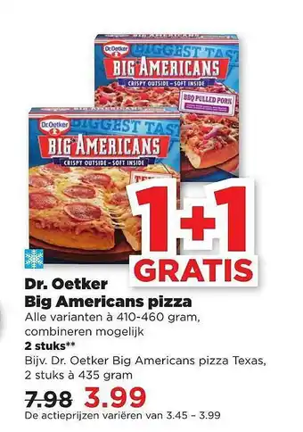 PLUS Dr. Oetker Big Americans Pizza 1+1 Gratis aanbieding