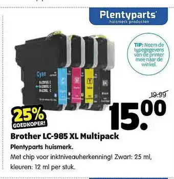 Plentyparts Brother LC-985 XL Multipack Inktcartridge Plentyparts Huismerk aanbieding