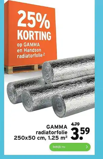 GAMMA Gamma Radiatorfolie 250x50 Cm, 1.25 M² 25% Korting aanbieding