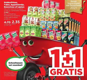 PLUS Dubbelfrisss, Taksi, Appelsientje, Roosvicee Of Lipton 1+1 Gratis aanbieding