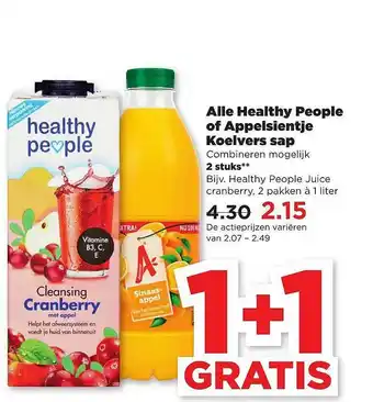 PLUS Alle Healthy People Of Appelsientje Koelvers Sap 1+1 Gratis aanbieding