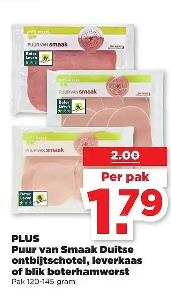 PLUS Plus Puur Van Smaak Duitse Ontbijtschotel, Leverkaas Of Blik Boterhamworst aanbieding