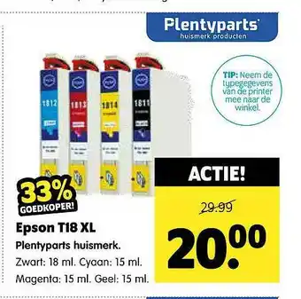 Plentyparts Epson T18 XL Inktcartridge Plentyparts Huismerk aanbieding