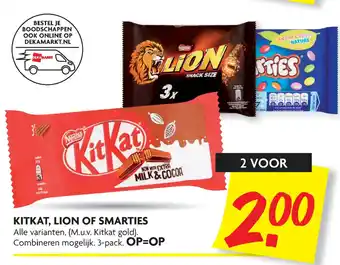 Dekamarkt Kitkat, lion of smarties 250ml aanbieding