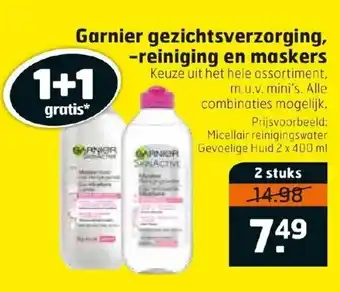 Trekpleister Garnier gezichtsverzorging -reiniging en maskers aanbieding