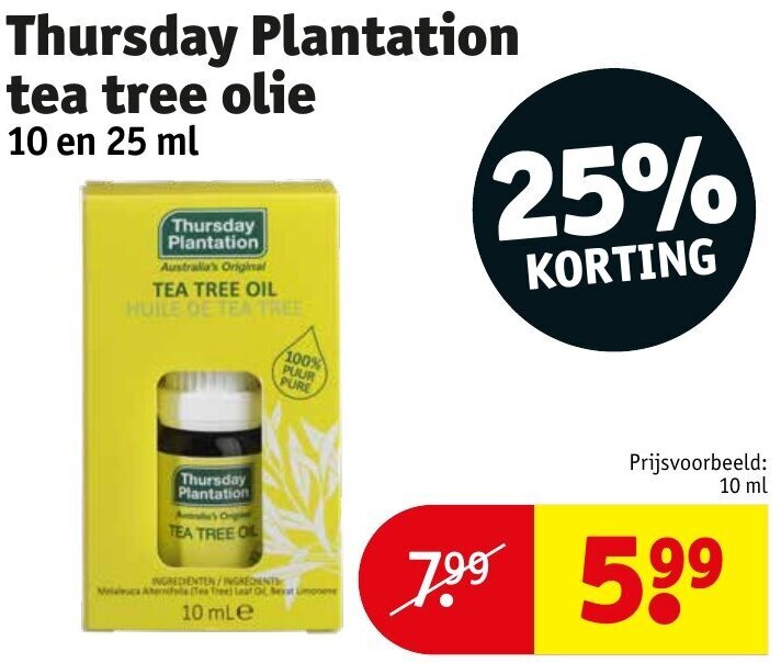 Thursday Plantation tea tree olie 10 en 25 ml aanbieding bij Kruidvat