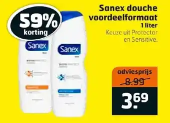 Trekpleister Sanex douche voordeelformaat liter aanbieding