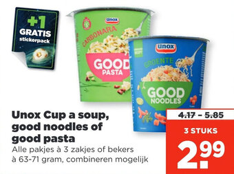 PLUS Unox Cup a soup, good noodles of good pasta aanbieding