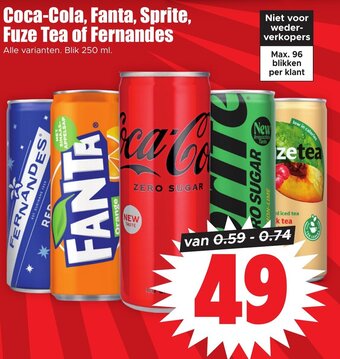 Dirk Coca-Cola, Fanta, Sprite, Fuze Tea of Fernandes  250ml aanbieding