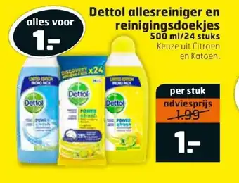 Trekpleister Dettol allesreiniger en reinigingsdoekjes 500ml aanbieding