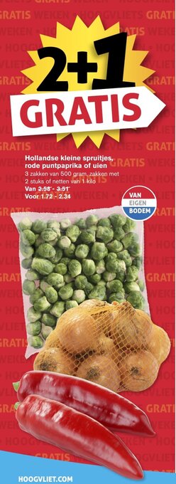 Hoogvliet Hollandse kleine spruitjes, rode puntpaprika of uien aanbieding