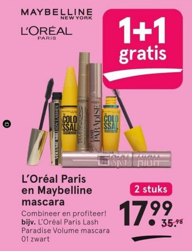 L'Oréal Paris en Maybelline mascara aanbieding bij Etos