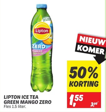 Dekamarkt LIPTON ICE TEA GREEN MANGO ZERO Fles 1.5 liter. aanbieding