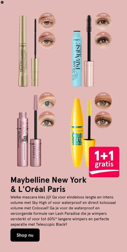 Maybelline New York & L'Oréal Paris mascara aanbieding bij Etos