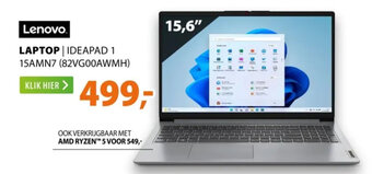 Expert Lenovo LAPTOP | IDEAPAD 1 15AMN7 (82VG00AWMH) aanbieding