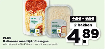 PLUS Plus italiaanse maaltijd of lasagne aanbieding