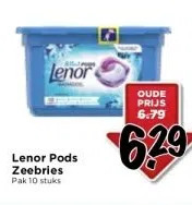 Vomar Voordeelmarkt Lenor pods zeebries pak 10 stuks aanbieding