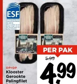 Vomar Voordeelmarkt Op=op klooster gerookte palingfilet aanbieding