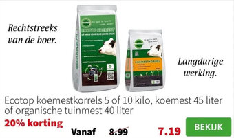 Intratuin Ecotop koemestkorrels 5 of 10 kilo aanbieding