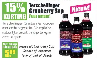 Gezond & Wel Terschellinger cranberry sap 500ml aanbieding