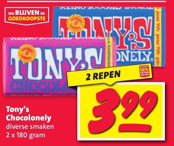 Nettorama Tony's Chocolonely diverse smaken 2 x 180 gram aanbieding