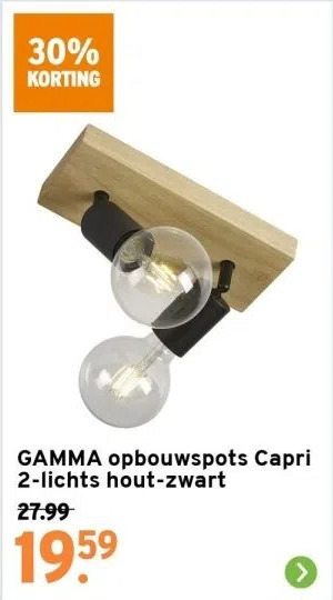 GAMMA Gamma opbouwspots capri 2-lichts hout-zwart aanbieding