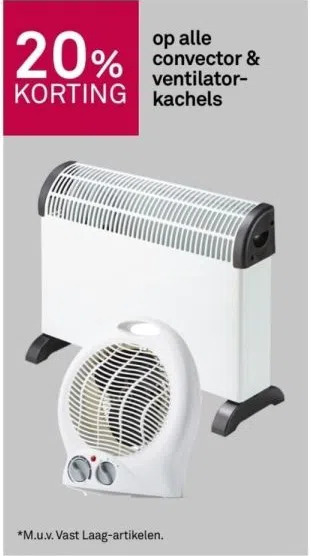 Karwei 20% korting op alle convector & ventilatorkachels aanbieding