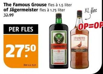 Poiesz The famous grouse fles à 1.5 liter of jägermeister fles à 1.75 liter aanbieding