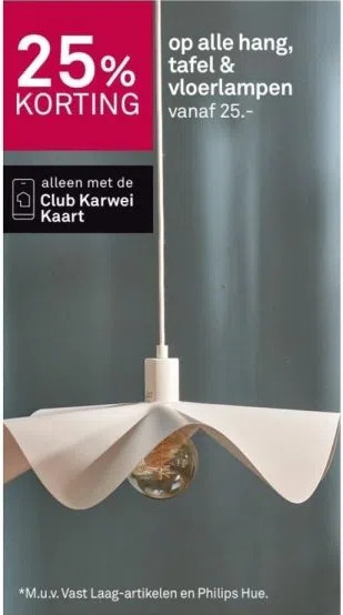 Karwei 25% korting op alle hang, tafel & vloerlampen aanbieding