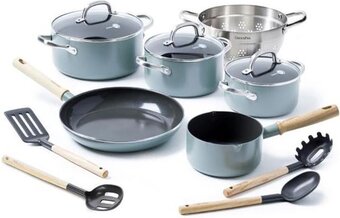 Bol.com Greenpan mayflower pannenset - 5-delig + 5 accessoires - lichtblauw - inductie - pfas-vrij aanbieding