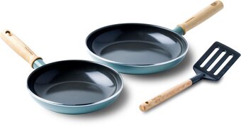Bol.com Greenpan mayflower koekenpannenset ø 20cm + ø 24cm + 1 accessoire - lichtblauw - inductie - pfas-vrij aanbieding