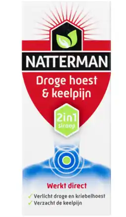 De Online Drogist Natterman droge hoest + keelpijn 2in1 siroop 150ml aanbieding