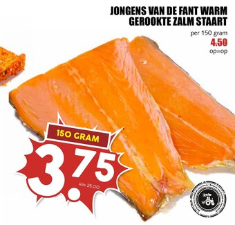 De Boerenschuur JONGENS VAN DE FANT WARM GEROOKTE ZALM STAART 150 gram aanbieding